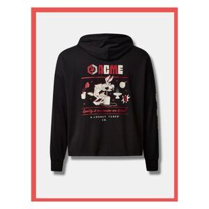 NWT Torrid 2X Warner Bros Looney Tunes Wile E. Coyote Acme Black Cropped Hoodie